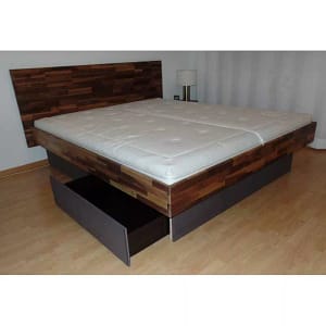 Hardside Wasserbett massiv Nussbaum Kopfteil und 4 Schubladen, 100% Liegefläche Wasserbett massiv Nussbaum mit Kopfteil und 4 Schubladen