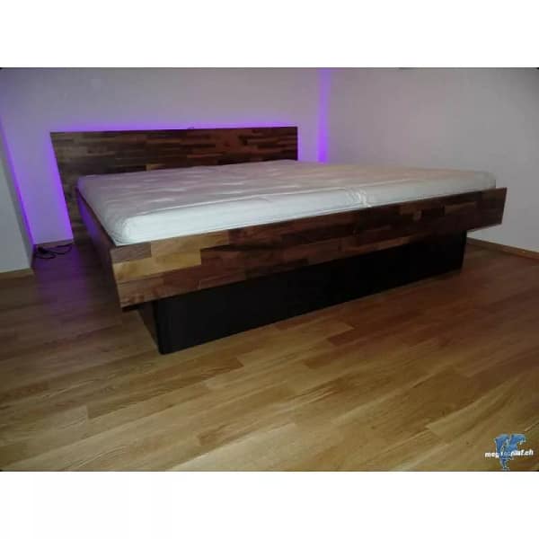 BIOwasserbett Nussbaum Kopfteil bündig Boden